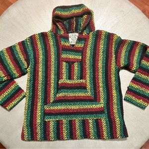 Baja Joe Rasta Baja Hoodie Drug Rug Pullover Woven Mexican Hoodie Small